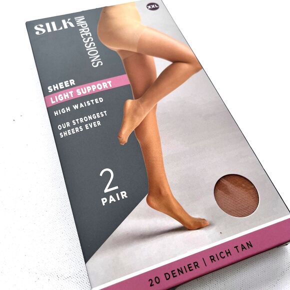 NEW SILK Impressions Rich Tan Sheer Light Support Pantyhose XXXL(Rich Tan) 2pr - Picture 3 of 4
